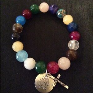 Multi-Gemstone Stretch Bracelet with a charm. Sold Individually.